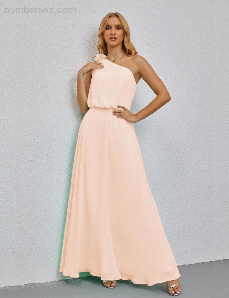 Ruffled One Shoulder Sleeveless Long Bridesmaid Dresses A-line Formal Evening Gown Side Split 28080 - Image 32