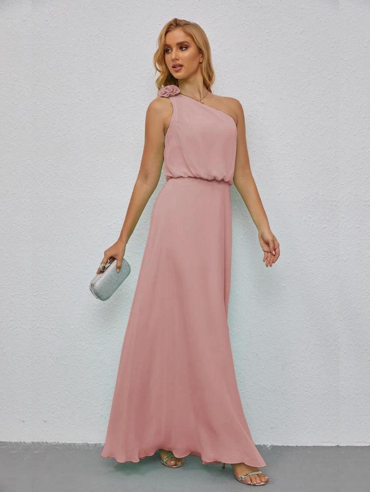 Ruffled One Shoulder Sleeveless Long Bridesmaid Dresses A-line Formal Evening Gown Side Split 28080 - Image 33