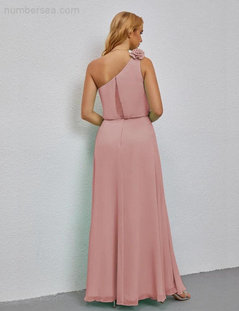 Ruffled One Shoulder Sleeveless Long Bridesmaid Dresses A-line Formal Evening Gown Side Split 28080 - Image 34