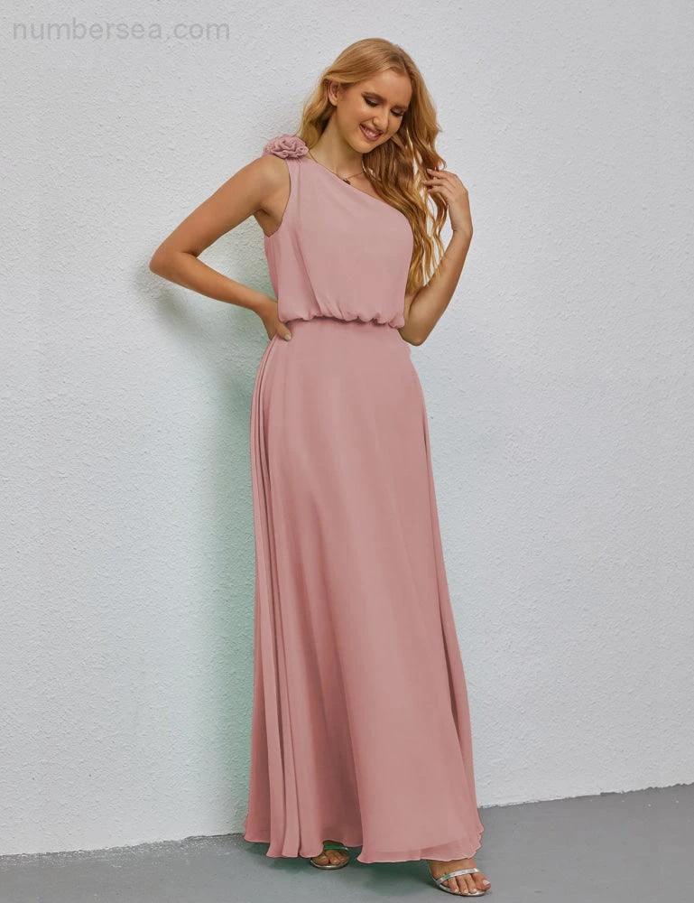 Ruffled One Shoulder Sleeveless Long Bridesmaid Dresses A-line Formal Evening Gown Side Split 28080 - Image 35