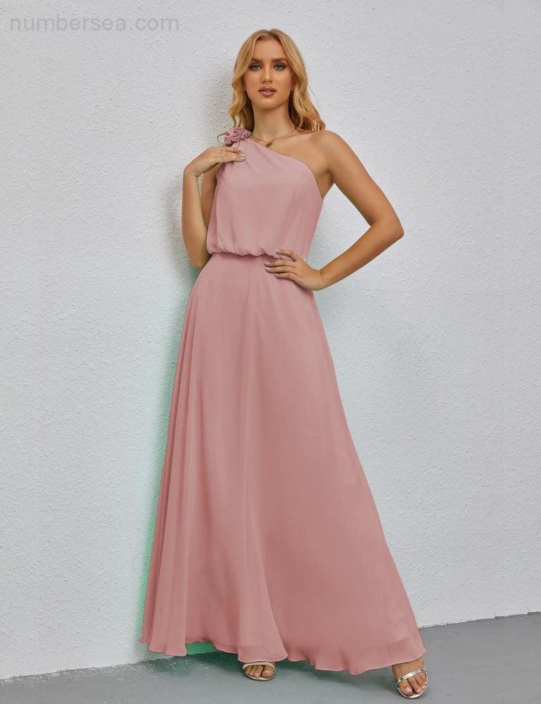 Ruffled One Shoulder Sleeveless Long Bridesmaid Dresses A-line Formal Evening Gown Side Split 28080 - Image 36