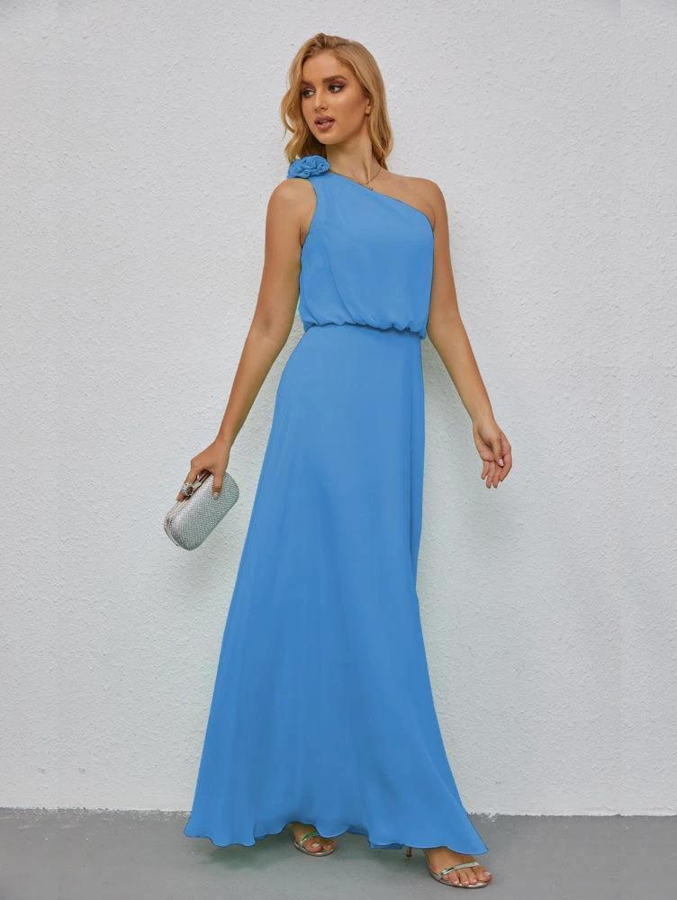Ruffled One Shoulder Sleeveless Long Bridesmaid Dresses A-line Formal Evening Gown Side Split 28080 - Image 37