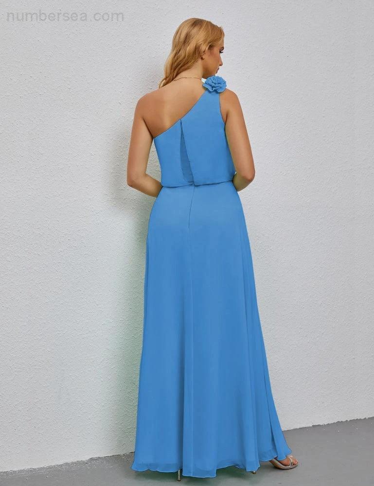 Ruffled One Shoulder Sleeveless Long Bridesmaid Dresses A-line Formal Evening Gown Side Split 28080 - Image 38