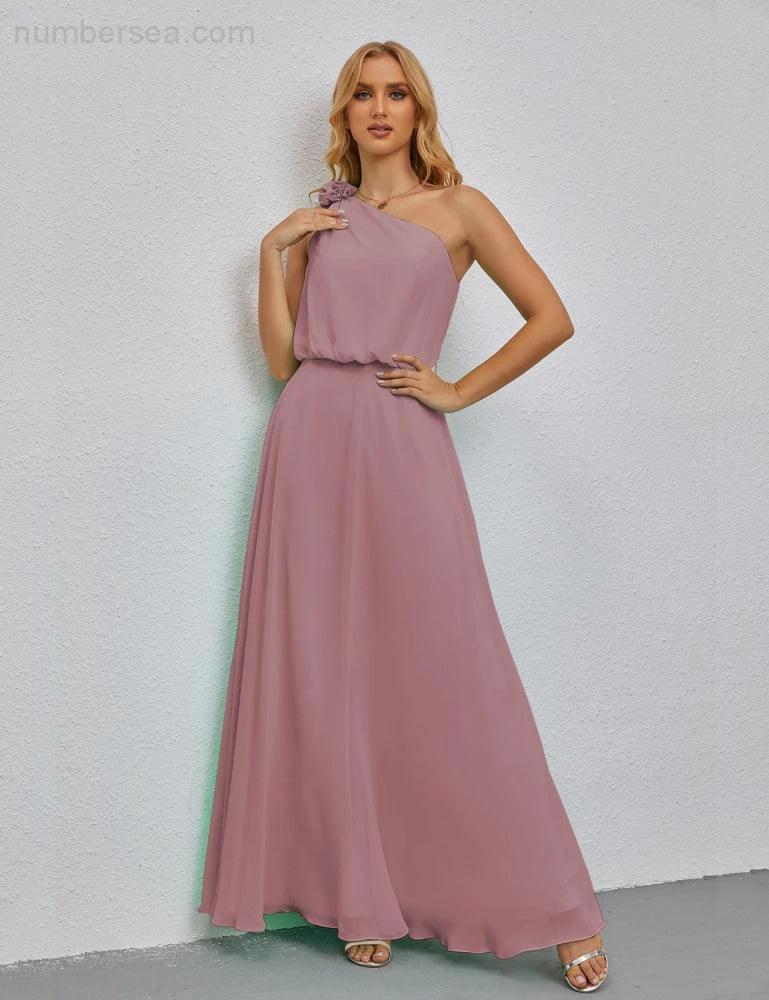 Ruffled One Shoulder Sleeveless Long Bridesmaid Dresses A-line Formal Evening Gown Side Split 28080 - Image 4