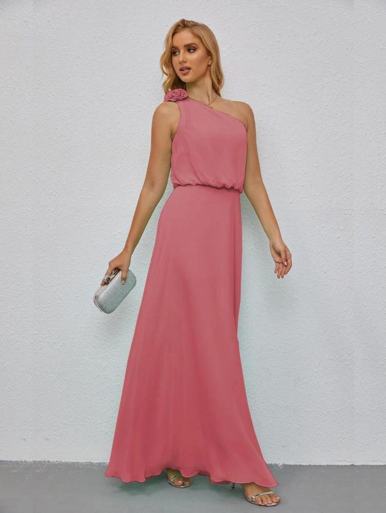 Ruffled One Shoulder Sleeveless Long Bridesmaid Dresses A-line Formal Evening Gown Side Split 28080 - Image 41