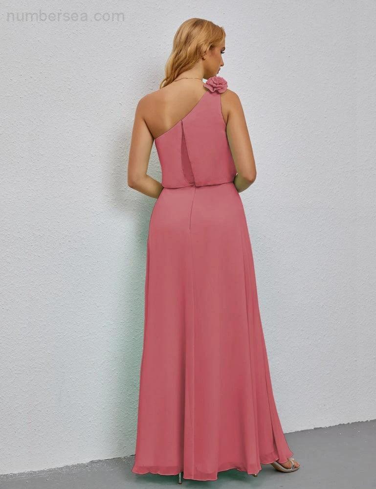 Ruffled One Shoulder Sleeveless Long Bridesmaid Dresses A-line Formal Evening Gown Side Split 28080 - Image 42