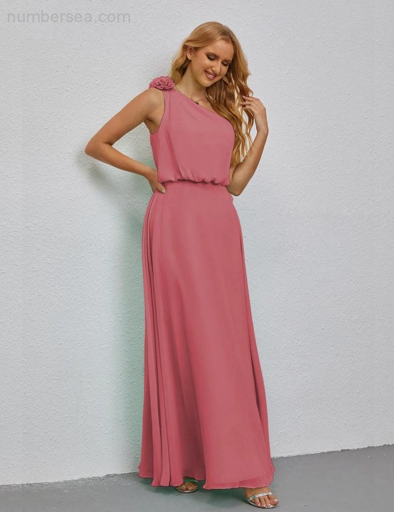 Ruffled One Shoulder Sleeveless Long Bridesmaid Dresses A-line Formal Evening Gown Side Split 28080 - Image 43