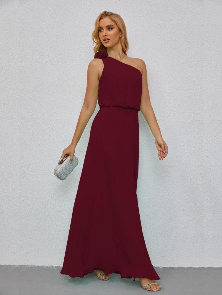 Ruffled One Shoulder Sleeveless Long Bridesmaid Dresses A-line Formal Evening Gown Side Split 28080 - Image 45