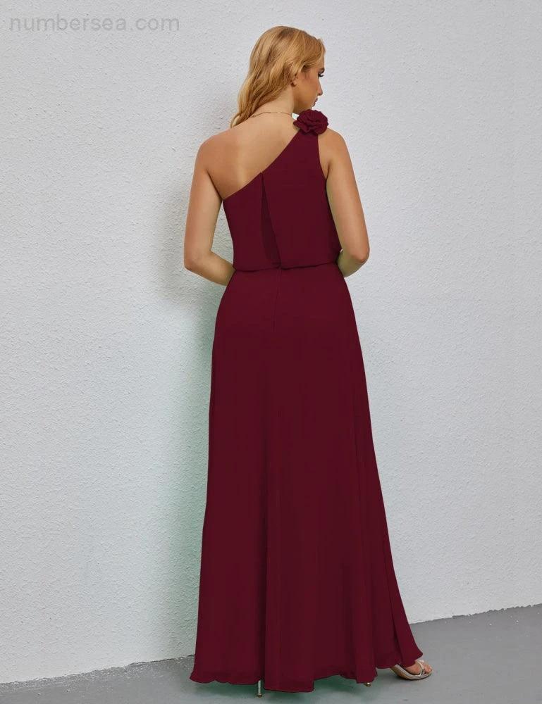 Ruffled One Shoulder Sleeveless Long Bridesmaid Dresses A-line Formal Evening Gown Side Split 28080 - Image 46