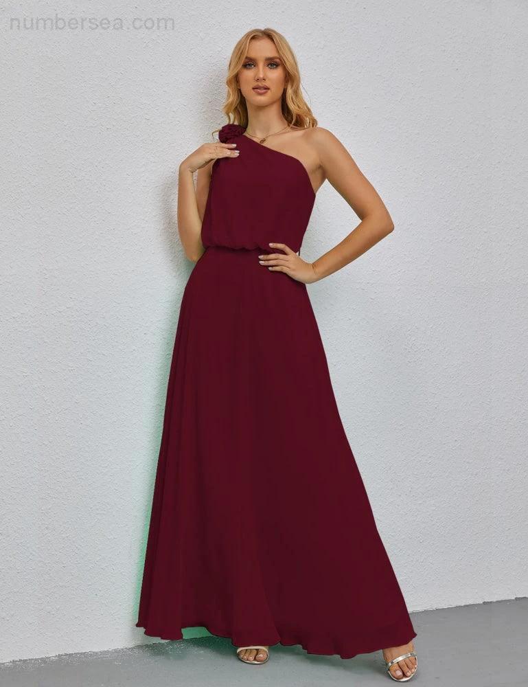 Ruffled One Shoulder Sleeveless Long Bridesmaid Dresses A-line Formal Evening Gown Side Split 28080 - Image 48