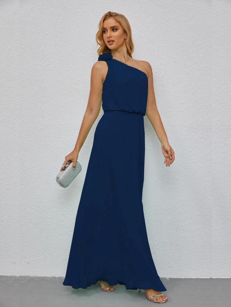 Ruffled One Shoulder Sleeveless Long Bridesmaid Dresses A-line Formal Evening Gown Side Split 28080 - Image 49