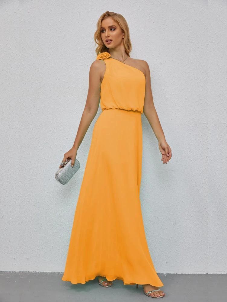 Ruffled One Shoulder Sleeveless Long Bridesmaid Dresses A-line Formal Evening Gown Side Split 28080 - Image 5