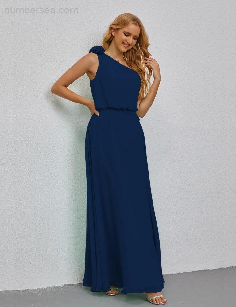Ruffled One Shoulder Sleeveless Long Bridesmaid Dresses A-line Formal Evening Gown Side Split 28080 - Image 51