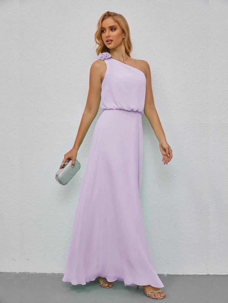 Ruffled One Shoulder Sleeveless Long Bridesmaid Dresses A-line Formal Evening Gown Side Split 28080 - Image 53
