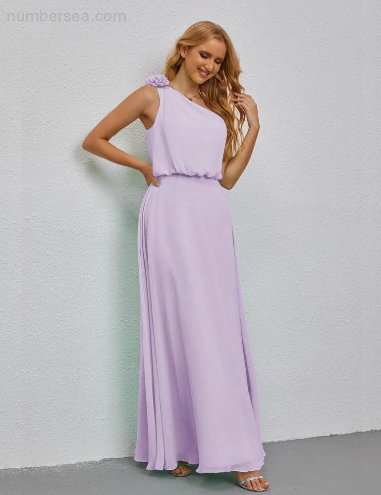 Ruffled One Shoulder Sleeveless Long Bridesmaid Dresses A-line Formal Evening Gown Side Split 28080 - Image 55