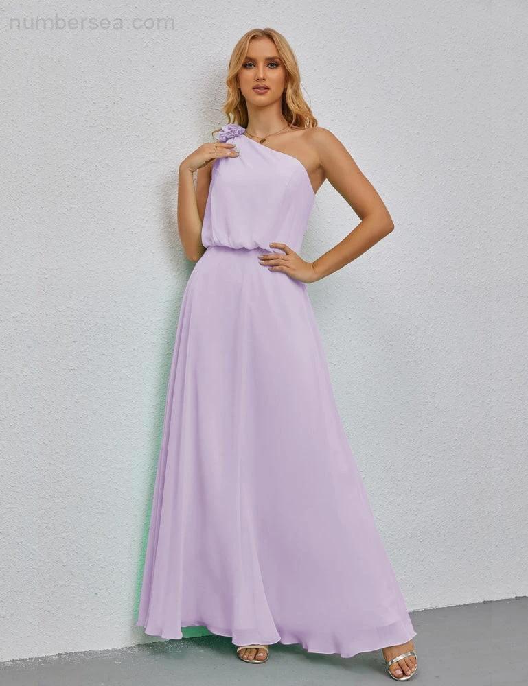 Ruffled One Shoulder Sleeveless Long Bridesmaid Dresses A-line Formal Evening Gown Side Split 28080 - Image 56