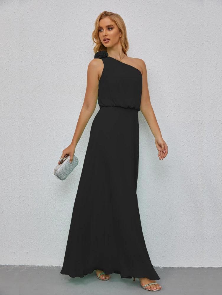 Ruffled One Shoulder Sleeveless Long Bridesmaid Dresses A-line Formal Evening Gown Side Split 28080 - Image 57