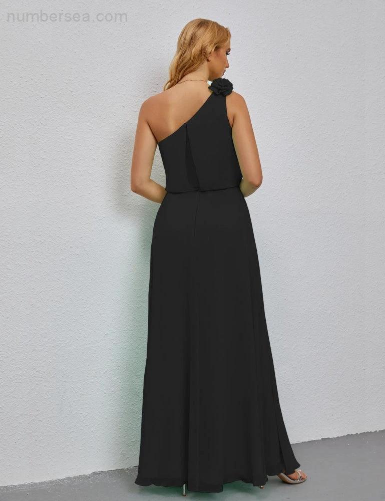 Ruffled One Shoulder Sleeveless Long Bridesmaid Dresses A-line Formal Evening Gown Side Split 28080 - Image 58