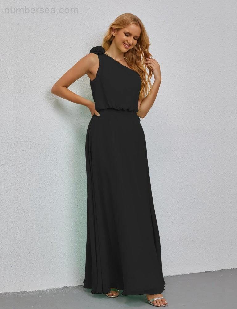 Ruffled One Shoulder Sleeveless Long Bridesmaid Dresses A-line Formal Evening Gown Side Split 28080 - Image 59