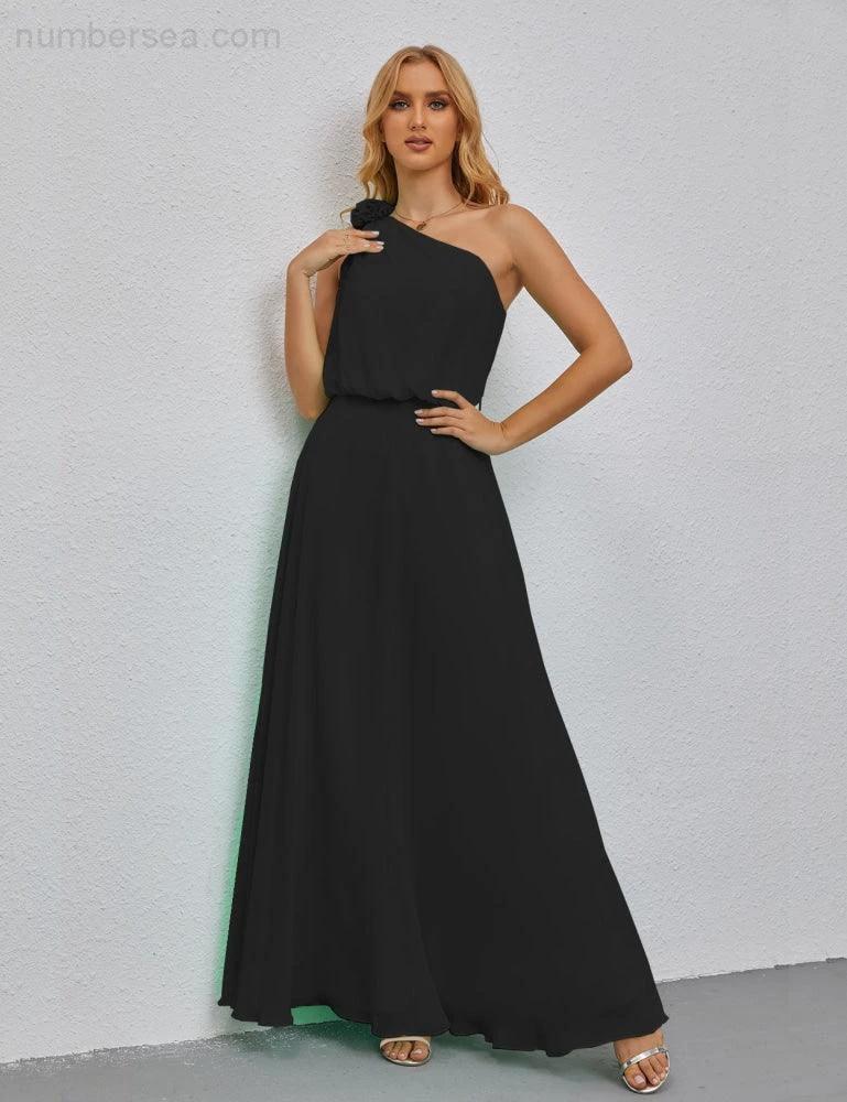 Ruffled One Shoulder Sleeveless Long Bridesmaid Dresses A-line Formal Evening Gown Side Split 28080 - Image 60