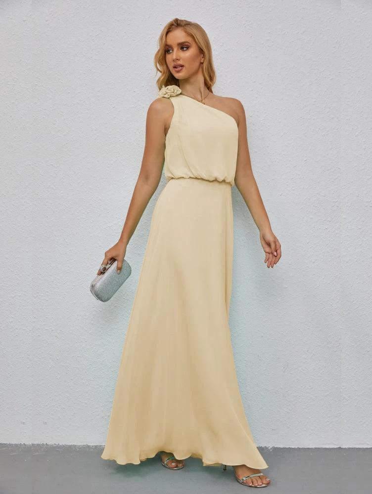 Ruffled One Shoulder Sleeveless Long Bridesmaid Dresses A-line Formal Evening Gown Side Split 28080 - Image 61