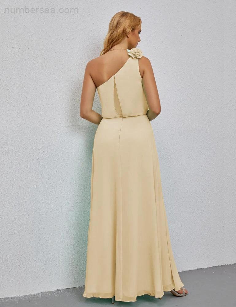 Ruffled One Shoulder Sleeveless Long Bridesmaid Dresses A-line Formal Evening Gown Side Split 28080 - Image 62