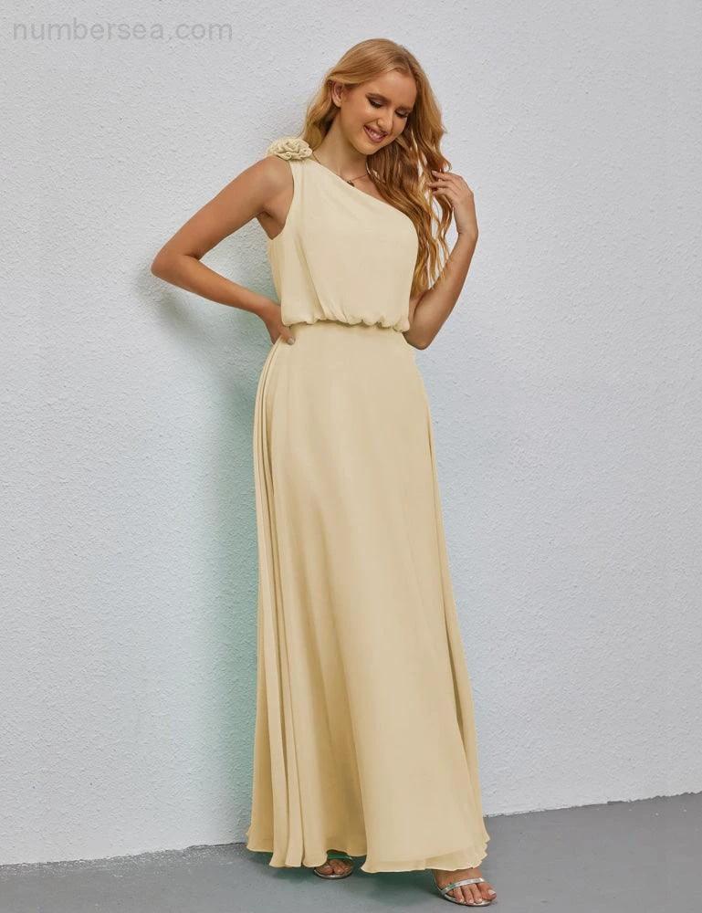 Ruffled One Shoulder Sleeveless Long Bridesmaid Dresses A-line Formal Evening Gown Side Split 28080 - Image 63
