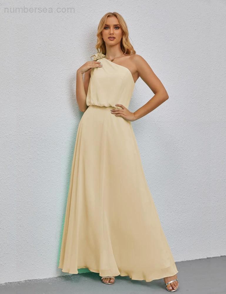 Ruffled One Shoulder Sleeveless Long Bridesmaid Dresses A-line Formal Evening Gown Side Split 28080 - Image 64