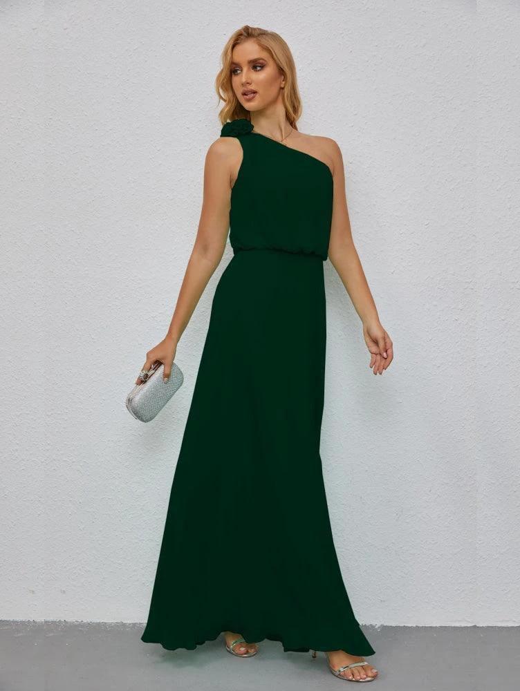 Ruffled One Shoulder Sleeveless Long Bridesmaid Dresses A-line Formal Evening Gown Side Split 28080 - Image 65