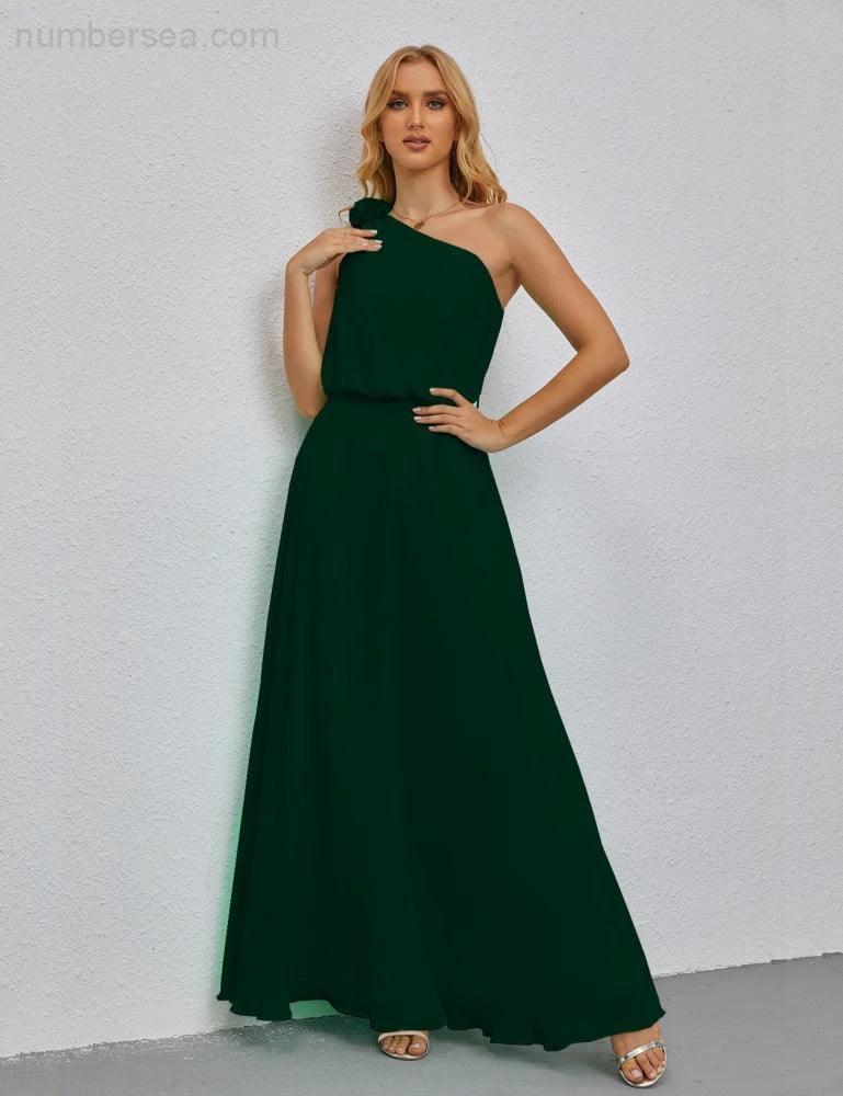 Ruffled One Shoulder Sleeveless Long Bridesmaid Dresses A-line Formal Evening Gown Side Split 28080 - Image 68
