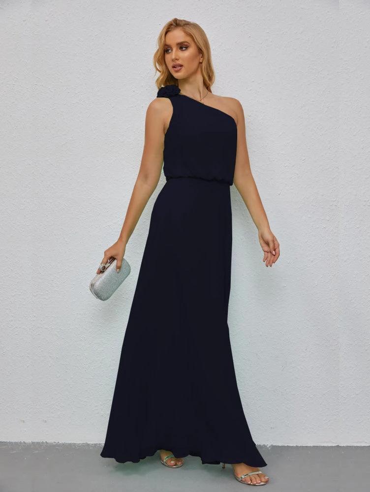 Ruffled One Shoulder Sleeveless Long Bridesmaid Dresses A-line Formal Evening Gown Side Split 28080 - Image 69