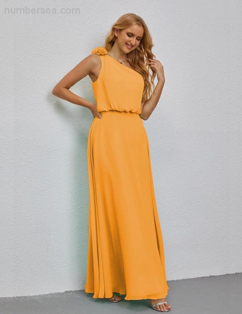 Ruffled One Shoulder Sleeveless Long Bridesmaid Dresses A-line Formal Evening Gown Side Split 28080 - Image 7