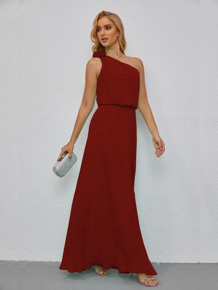 Ruffled One Shoulder Sleeveless Long Bridesmaid Dresses A-line Formal Evening Gown Side Split 28080 - Image 73