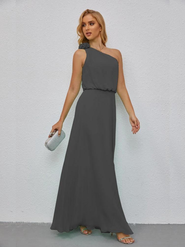 Ruffled One Shoulder Sleeveless Long Bridesmaid Dresses A-line Formal Evening Gown Side Split 28080 - Image 77