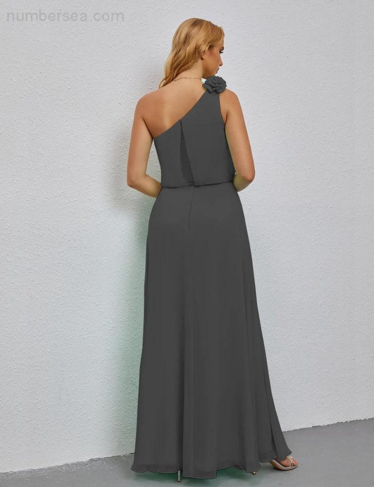 Ruffled One Shoulder Sleeveless Long Bridesmaid Dresses A-line Formal Evening Gown Side Split 28080 - Image 78