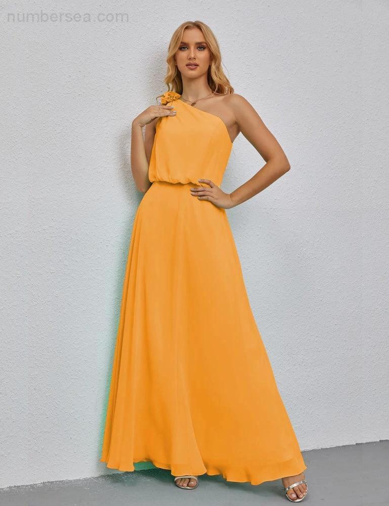 Ruffled One Shoulder Sleeveless Long Bridesmaid Dresses A-line Formal Evening Gown Side Split 28080 - Image 8