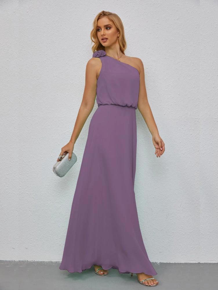 Ruffled One Shoulder Sleeveless Long Bridesmaid Dresses A-line Formal Evening Gown Side Split 28080 - Image 81