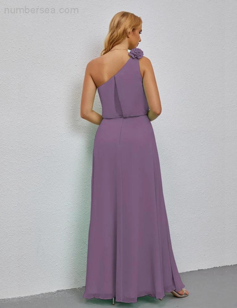 Ruffled One Shoulder Sleeveless Long Bridesmaid Dresses A-line Formal Evening Gown Side Split 28080 - Image 82