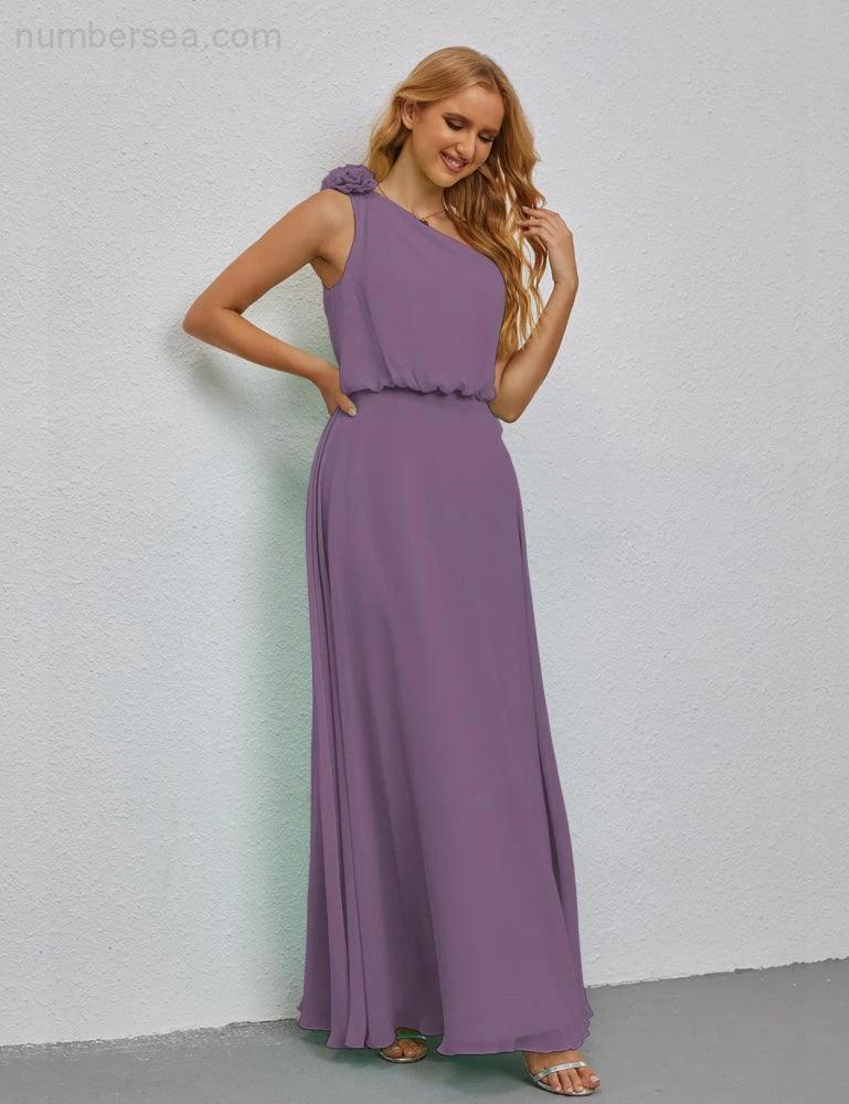 Ruffled One Shoulder Sleeveless Long Bridesmaid Dresses A-line Formal Evening Gown Side Split 28080 - Image 83