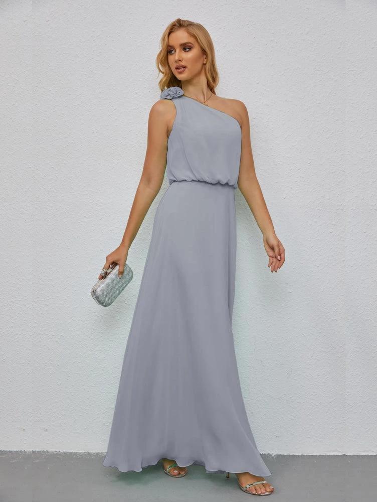 Ruffled One Shoulder Sleeveless Long Bridesmaid Dresses A-line Formal Evening Gown Side Split 28080 - Image 9