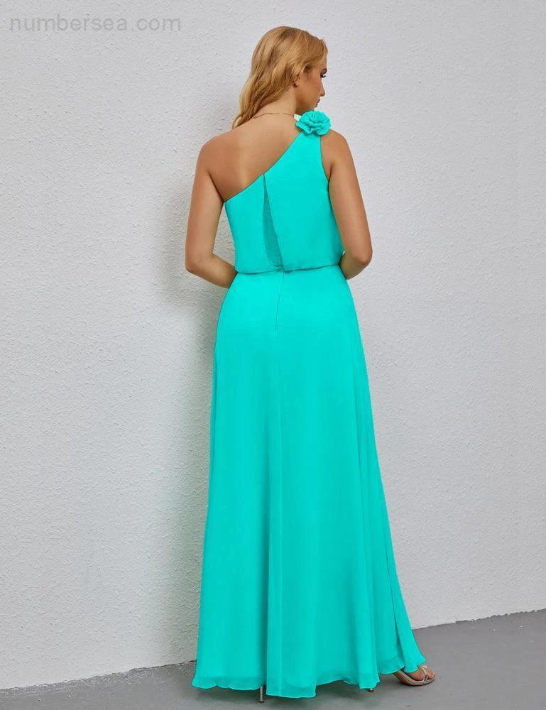 Ruffled One Shoulder Sleeveless Long Bridesmaid Dresses A-line Formal Evening Gown Side Split 28080 - Image 90