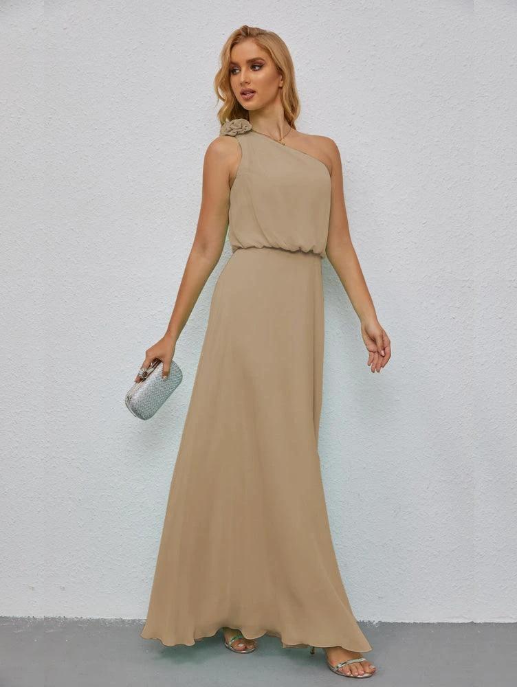 Ruffled One Shoulder Sleeveless Long Bridesmaid Dresses A-line Formal Evening Gown Side Split 28080 - Image 93