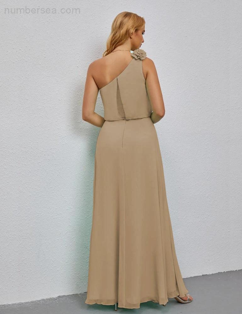 Ruffled One Shoulder Sleeveless Long Bridesmaid Dresses A-line Formal Evening Gown Side Split 28080 - Image 94
