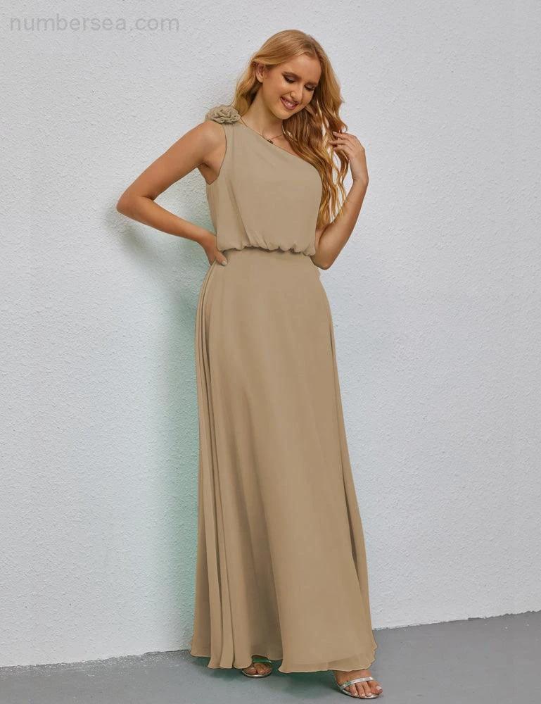 Ruffled One Shoulder Sleeveless Long Bridesmaid Dresses A-line Formal Evening Gown Side Split 28080 - Image 95