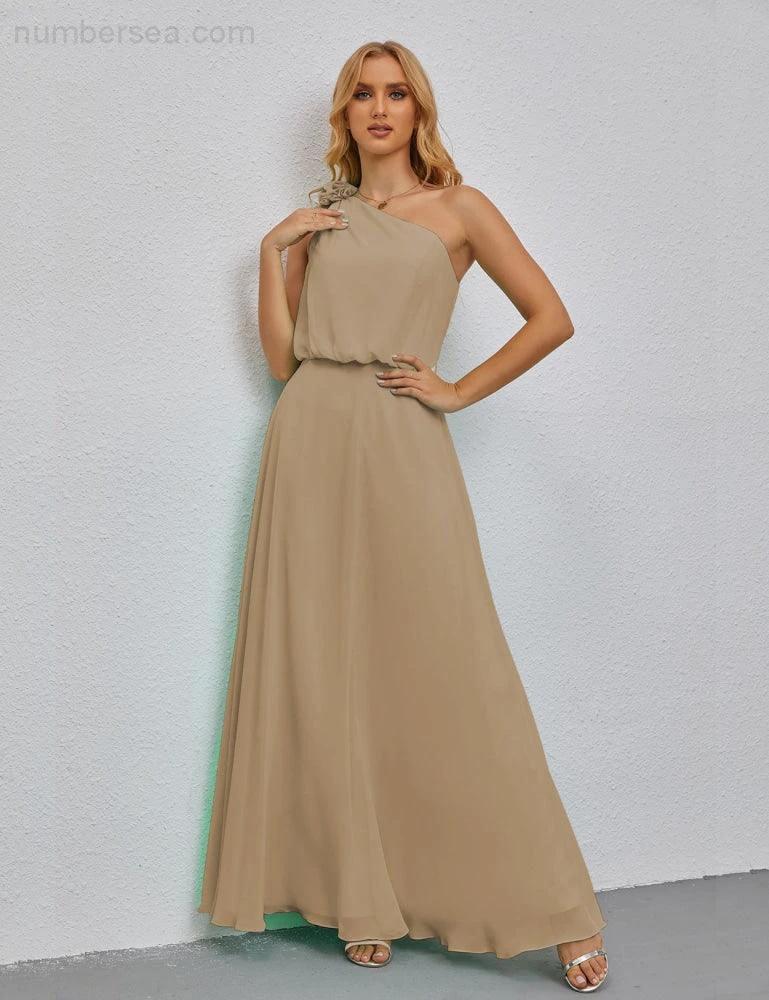 Ruffled One Shoulder Sleeveless Long Bridesmaid Dresses A-line Formal Evening Gown Side Split 28080 - Image 96