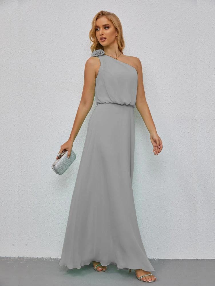 Ruffled One Shoulder Sleeveless Long Bridesmaid Dresses A-line Formal Evening Gown Side Split 28080 - Image 97