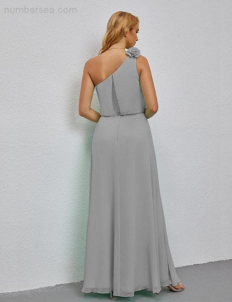 Ruffled One Shoulder Sleeveless Long Bridesmaid Dresses A-line Formal Evening Gown Side Split 28080 - Image 98