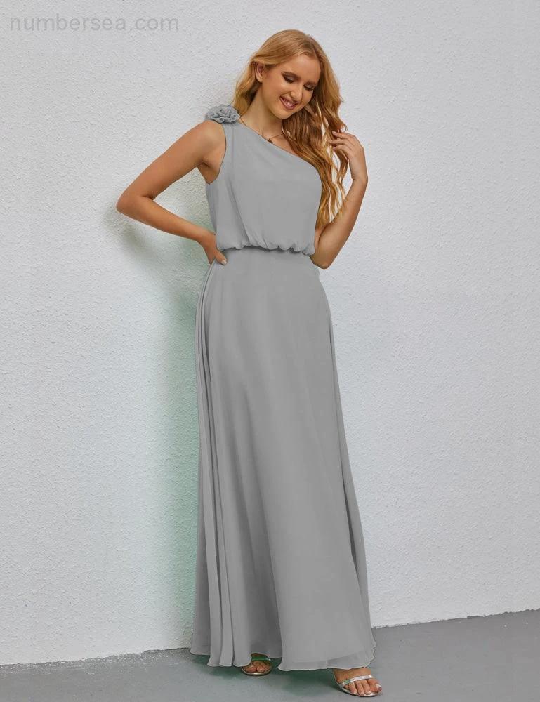 Ruffled One Shoulder Sleeveless Long Bridesmaid Dresses A-line Formal Evening Gown Side Split 28080 - Image 99