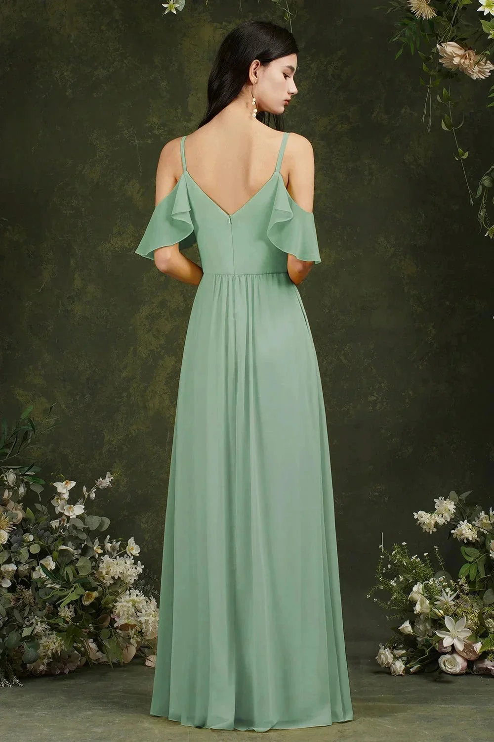 Ruffles Aline Spaghetti Strapes Tulle Long Prom Dress - Image 2