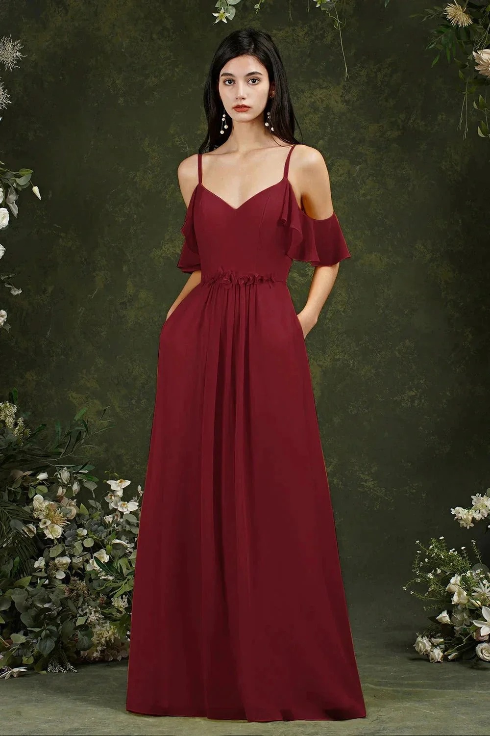Ruffles Aline Spaghetti Strapes Tulle Long Prom Dress - Image 4